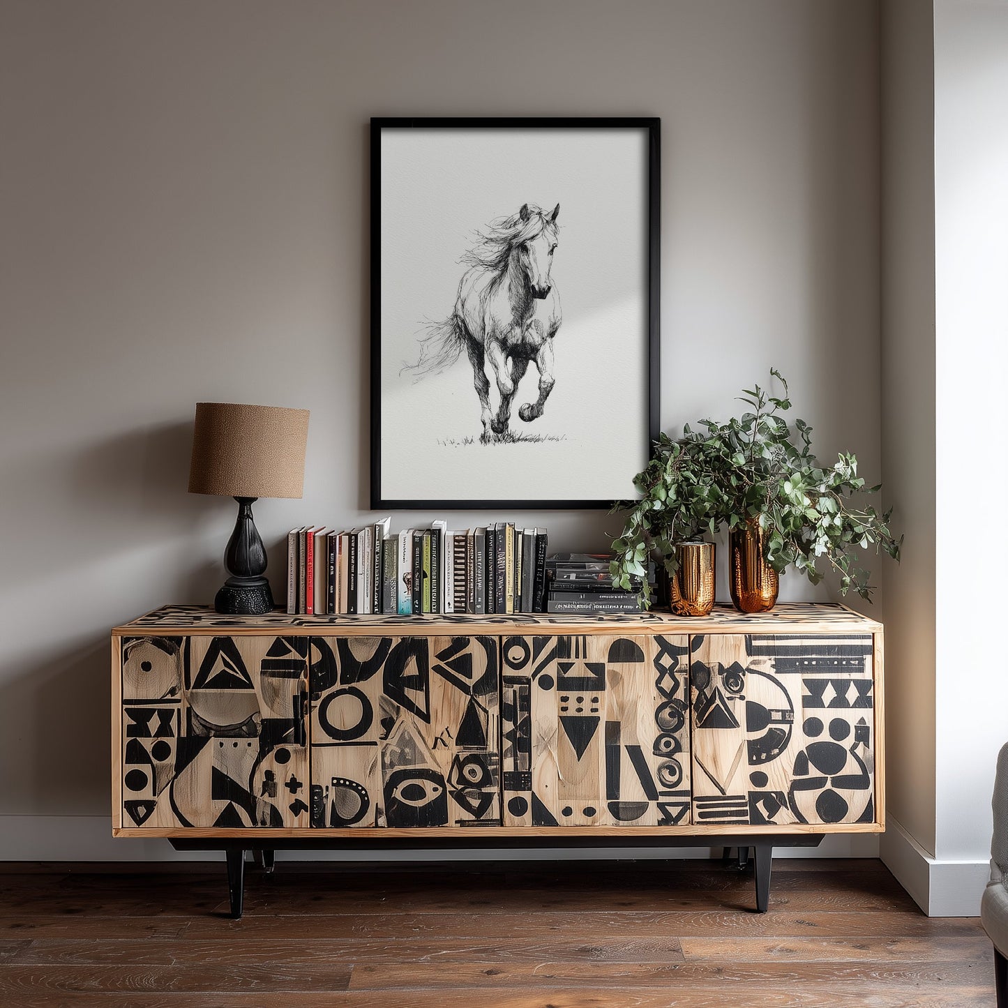 Horse Ink Drawing Art Print - Pen Sketch Animal Poster - Galloping Line Illustration - Horse Portrait 2/3