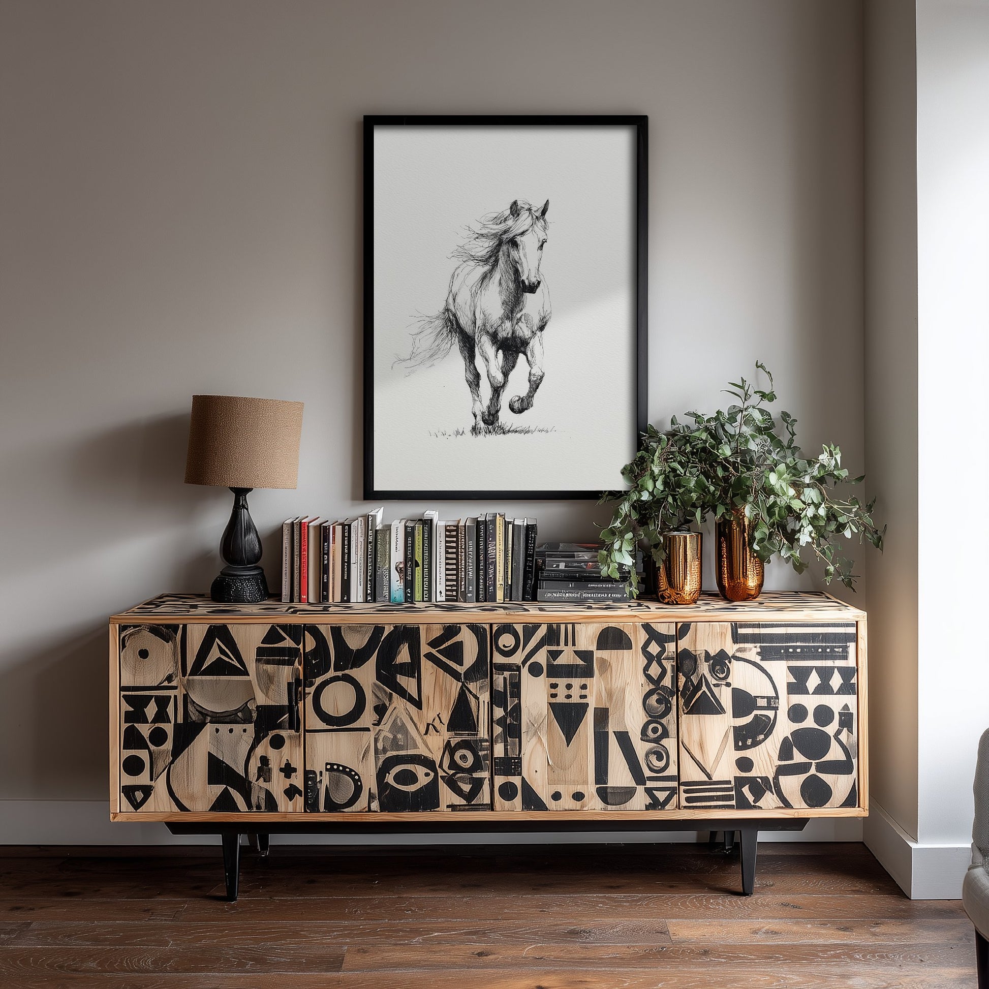 Horse Ink Drawing Art Print - Pen Sketch Animal Poster - Galloping Line Illustration - Horse Portrait 2/3