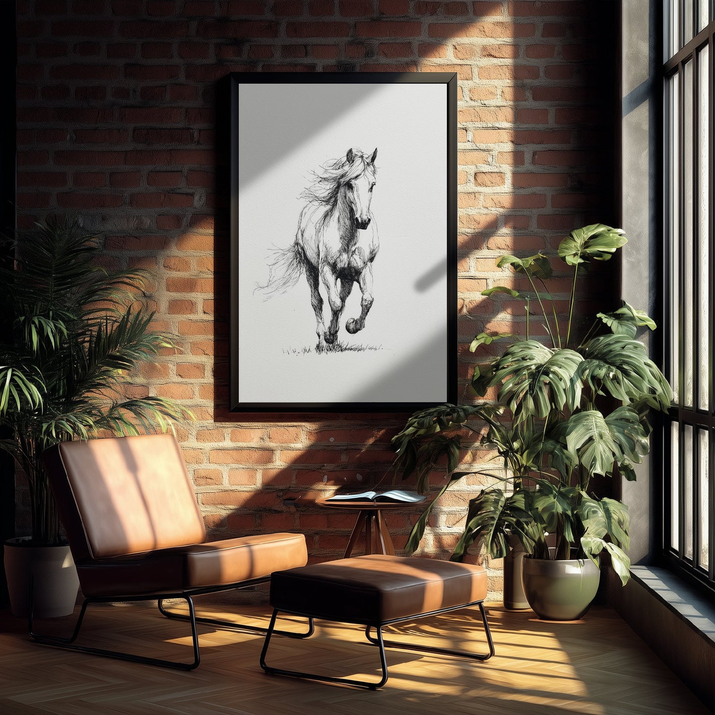 Horse Ink Drawing Art Print - Pen Sketch Animal Poster - Galloping Line Illustration - Horse Portrait 2/3