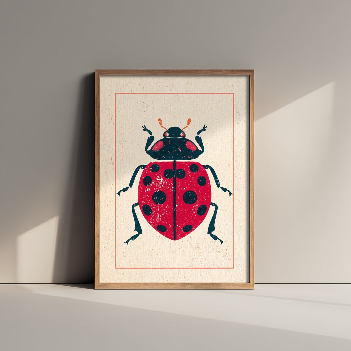 Ladybird Art Print - Vintage Linocut Style Illustration - Red Folk Insect Poster 1/3