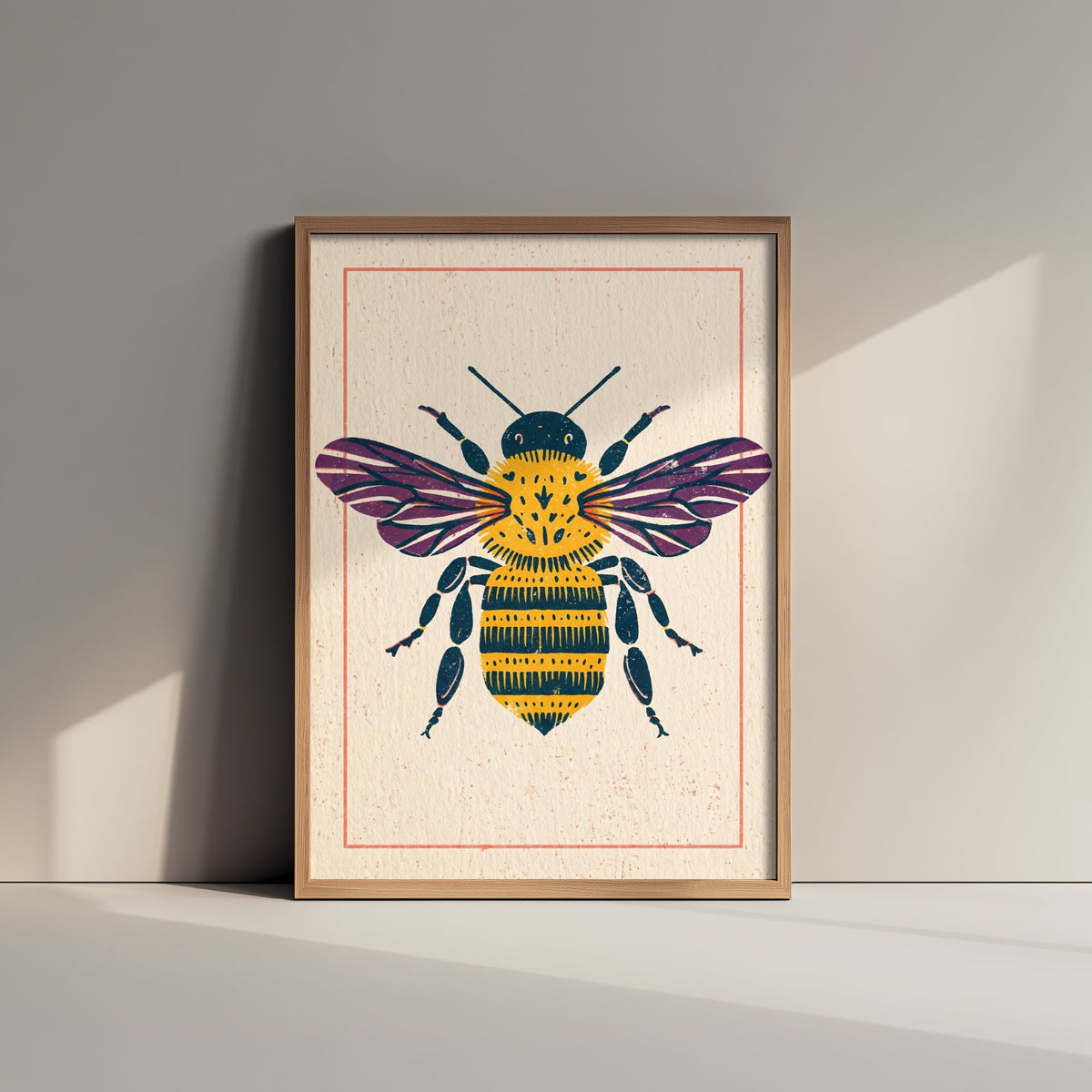Bumblebee Art Print - Vintage Linocut Style Illustration - Yellow Bee Insect Poster 2/3