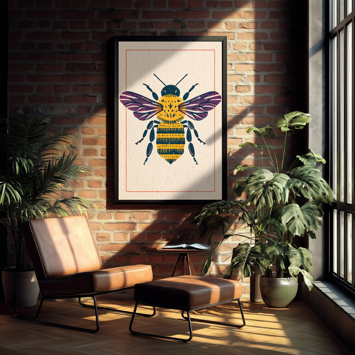 Bumblebee Art Print - Vintage Linocut Style Illustration - Yellow Bee Insect Poster 2/3