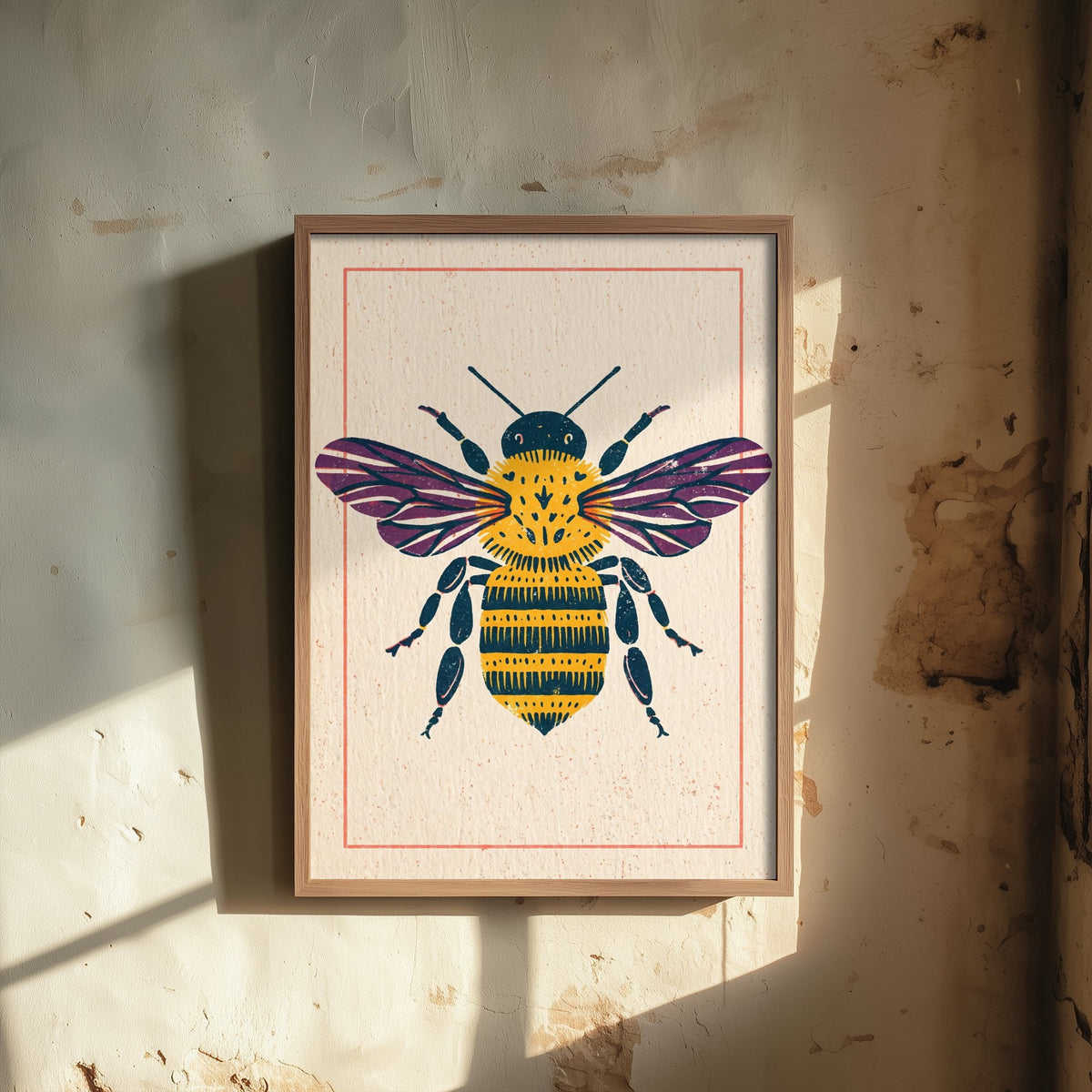 Bumblebee Art Print - Vintage Linocut Style Illustration - Yellow Bee Insect Poster 2/3