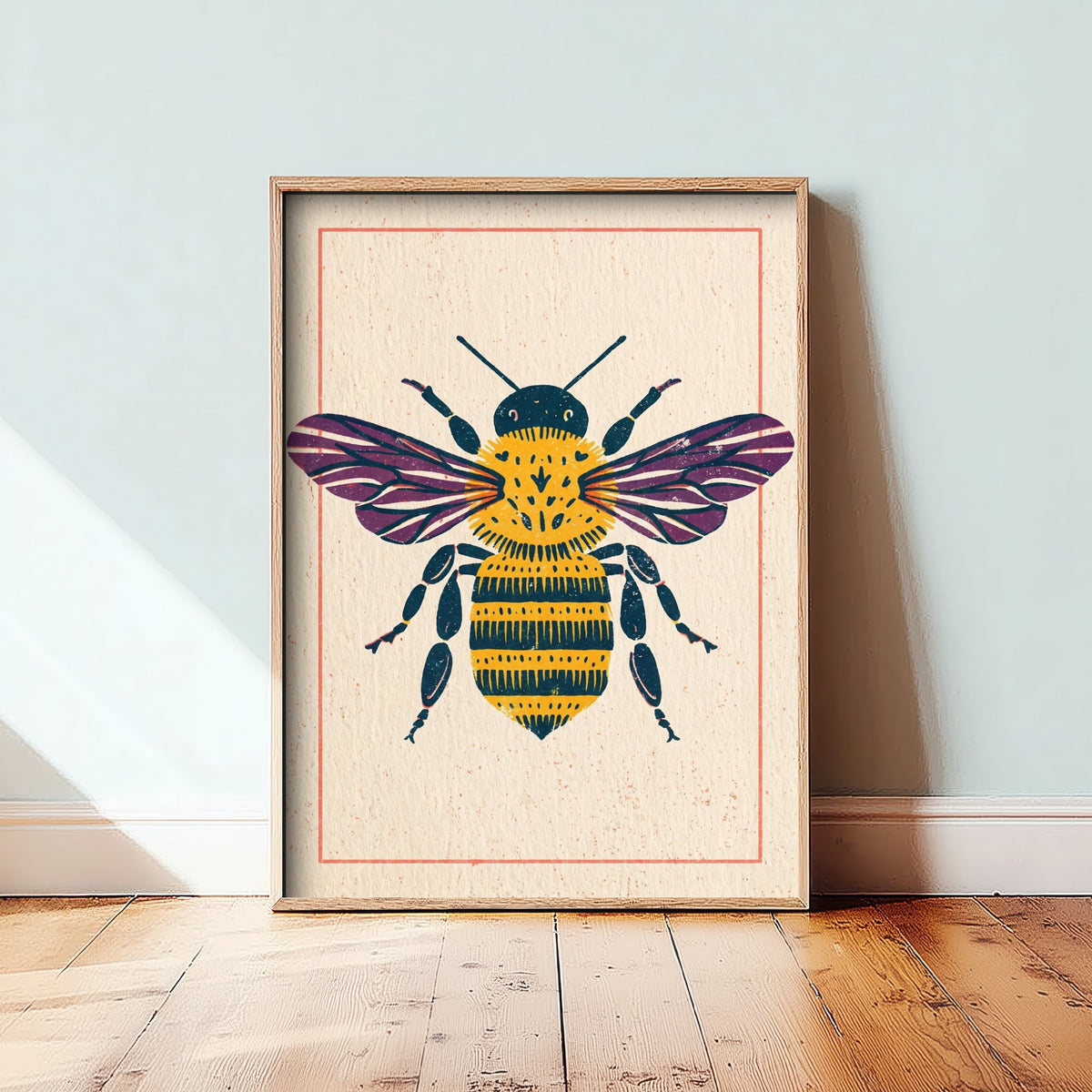 Bumblebee Art Print - Vintage Linocut Style Illustration - Yellow Bee Insect Poster 2/3