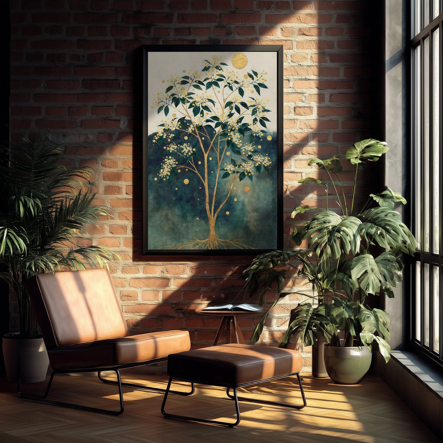 Gold Blossom Tree Art Print - Intricate Tree Poster - Green and Gold Painting - Golden Moon Tree 2/3