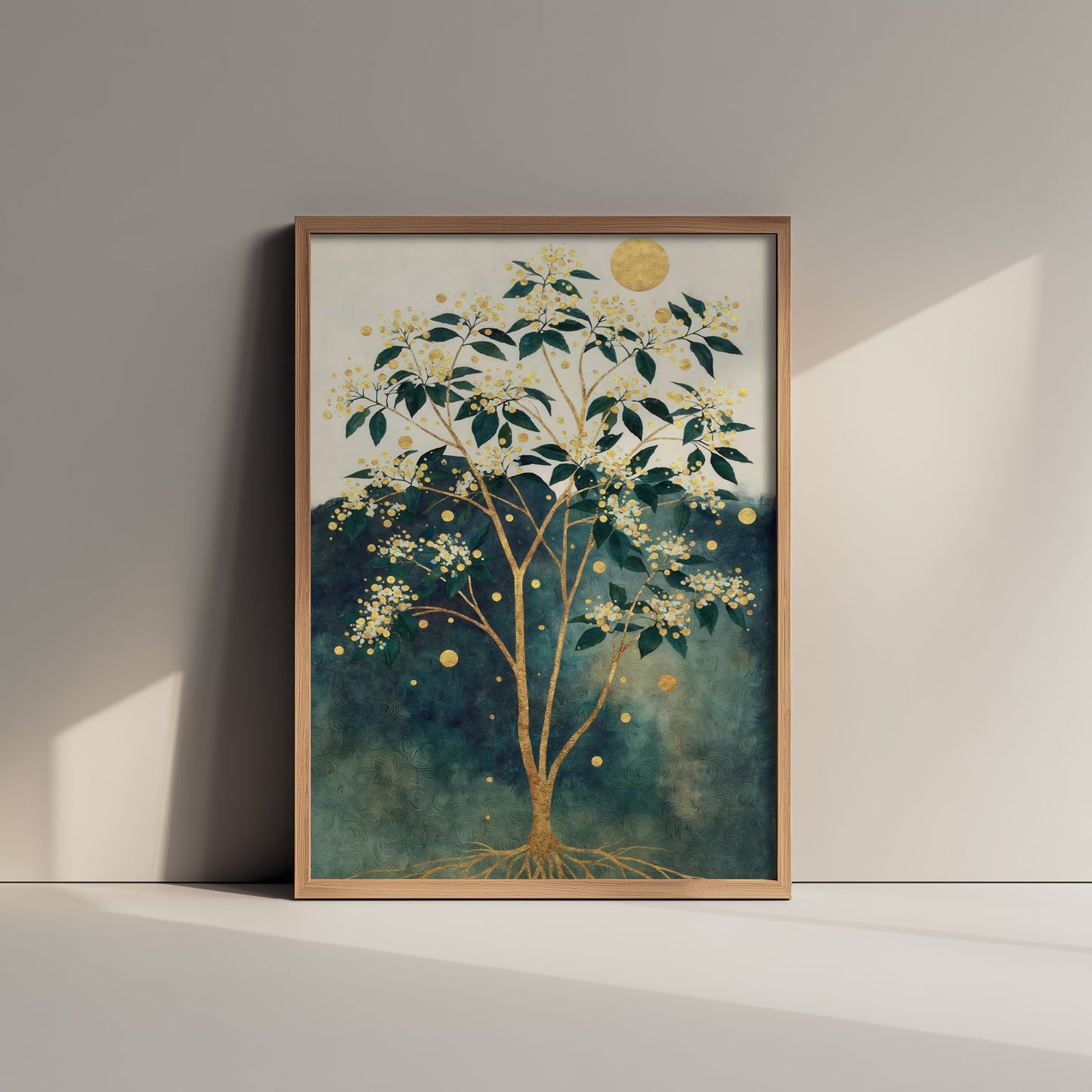 Gold Blossom Tree Art Print - Intricate Tree Poster - Green and Gold Painting - Golden Moon Tree 2/3