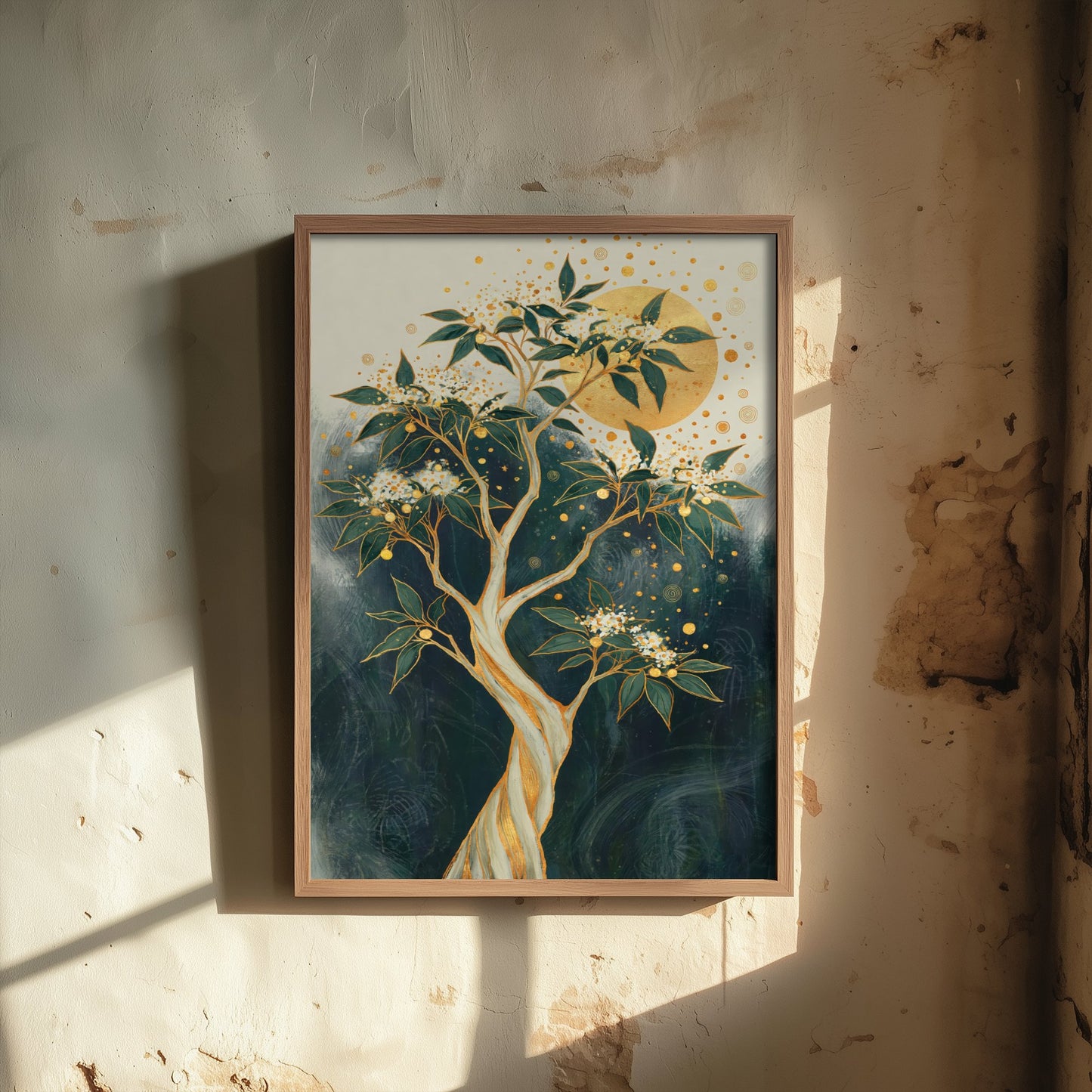 Gold Blossom Tree Art Print - Intricate Tree Poster - Green and Gold Painting - Twisted Gold Tree 3/3
