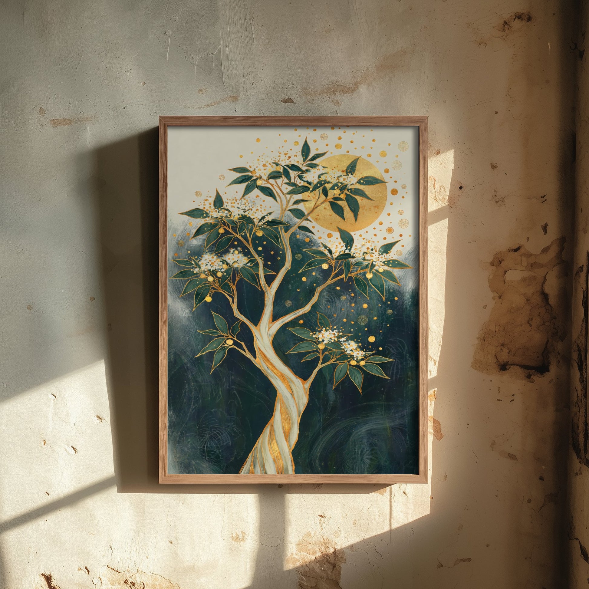 Gold Blossom Tree Art Print - Intricate Tree Poster - Green and Gold Painting - Twisted Gold Tree 3/3