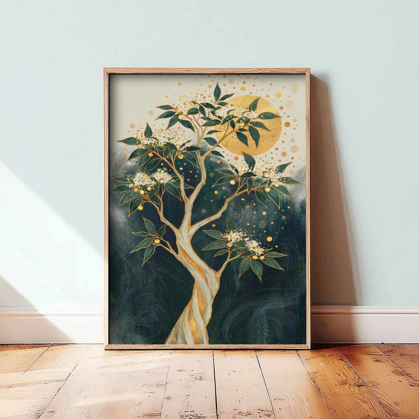 Gold Blossom Tree Art Print - Intricate Tree Poster - Green and Gold Painting - Twisted Gold Tree 3/3