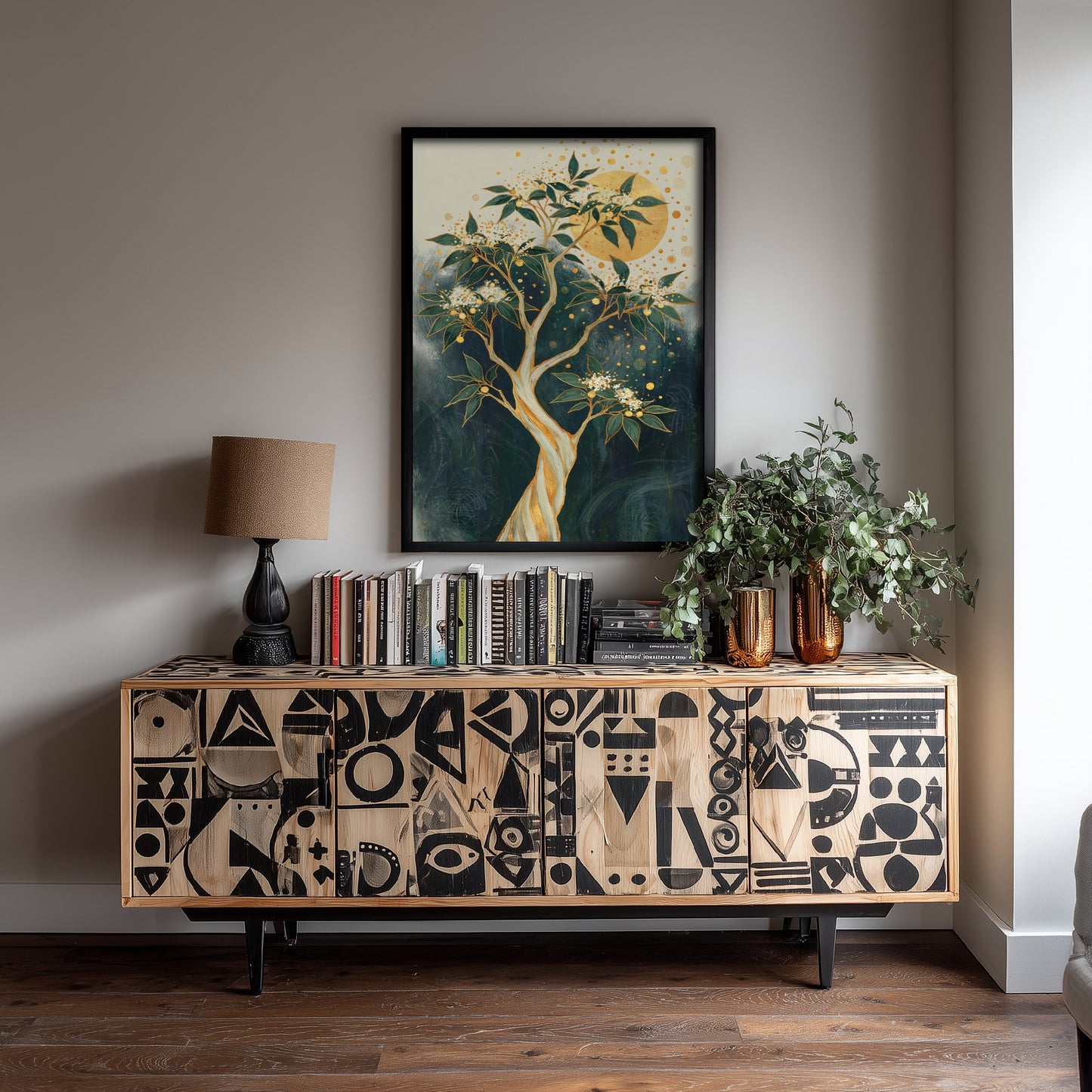 Gold Blossom Tree Art Print - Intricate Tree Poster - Green and Gold Painting - Twisted Gold Tree 3/3