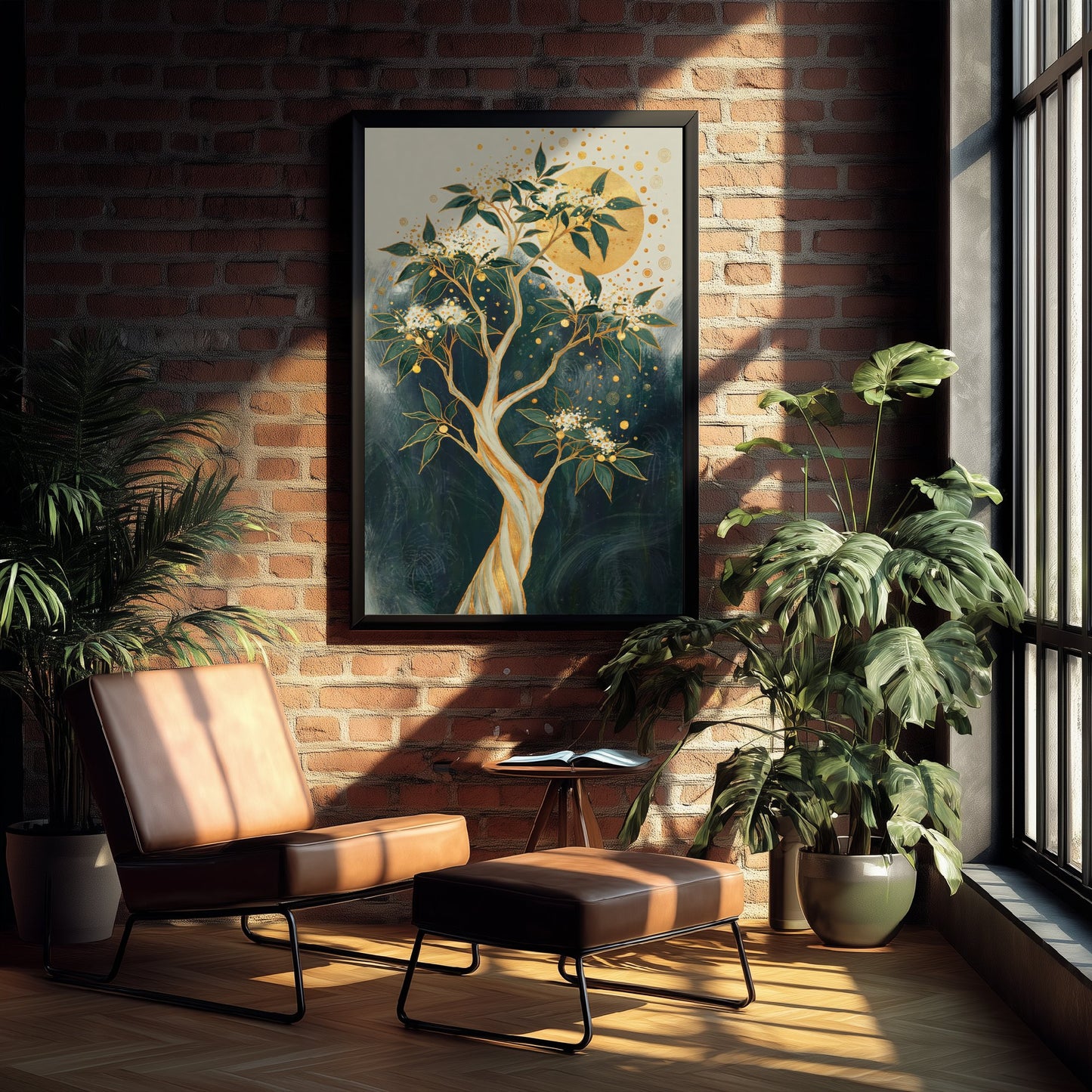 Gold Blossom Tree Art Print - Intricate Tree Poster - Green and Gold Painting - Twisted Gold Tree 3/3