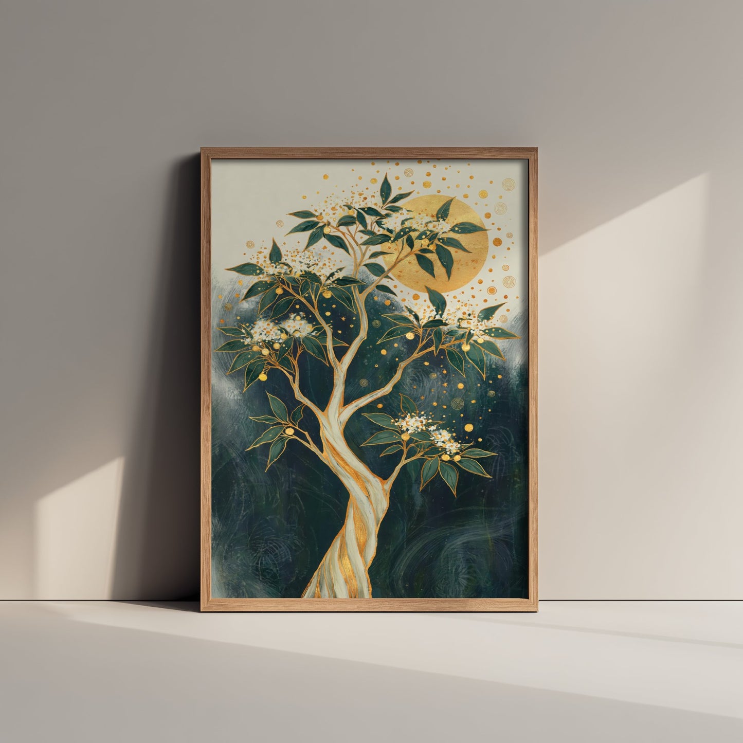 Gold Blossom Tree Art Print - Intricate Tree Poster - Green and Gold Painting - Twisted Gold Tree 3/3