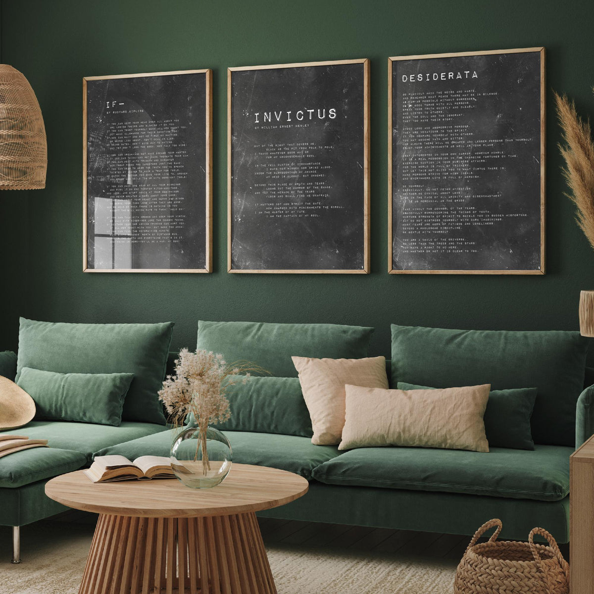 Inspirational Poems Set of Three Art Prints - If, Invictus, Desiderata - Grungy Typography Illustration Poster