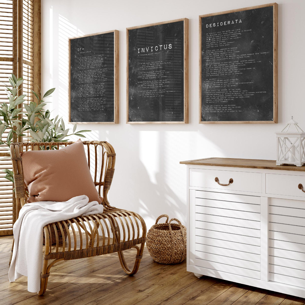 Inspirational Poems Set of Three Art Prints - If, Invictus, Desiderata - Grungy Typography Illustration Poster