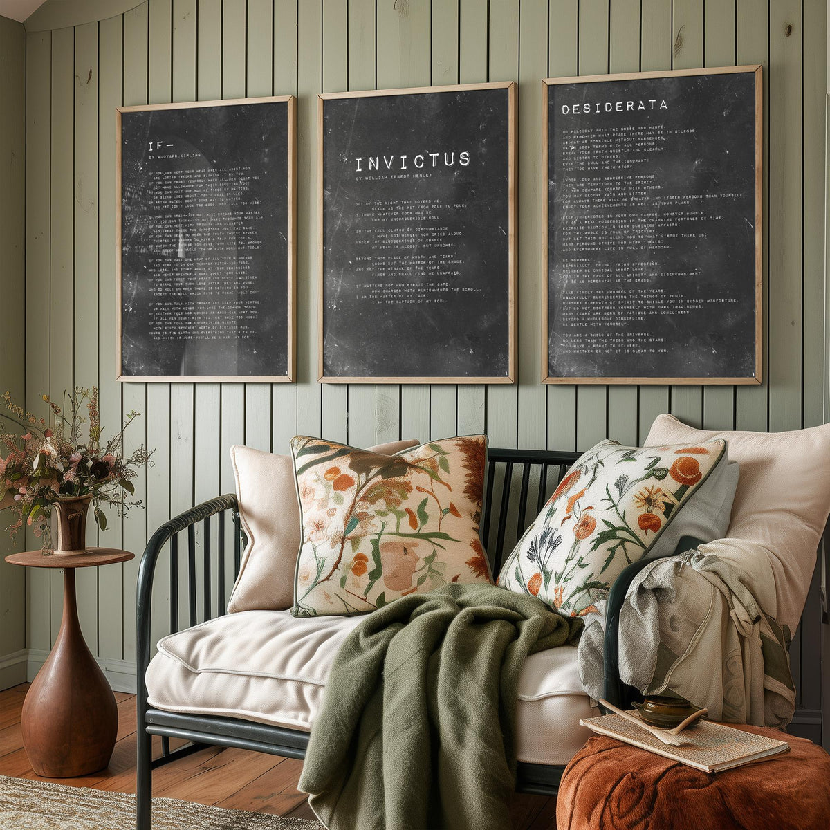 Inspirational Poems Set of Three Art Prints - If, Invictus, Desiderata - Grungy Typography Illustration Poster