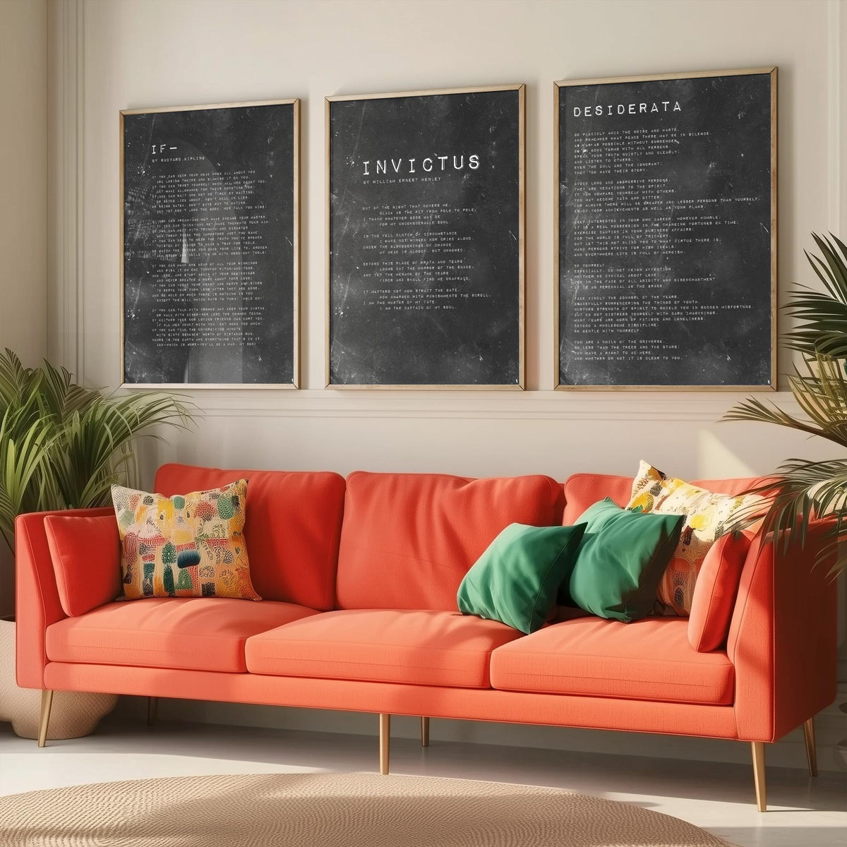 Inspirational Poems Set of Three Art Prints - If, Invictus, Desiderata - Grungy Typography Illustration Poster