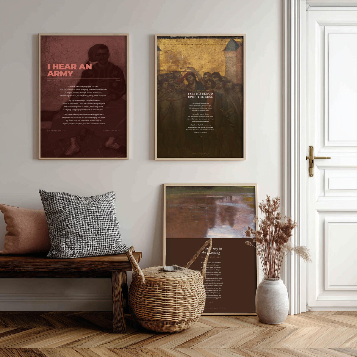 Irish Poems Set of Three Art Prints - I Hear an Army, Blood Upon the Rose, A Little Boy in the Morning - Full Poems over Paintings - Poster