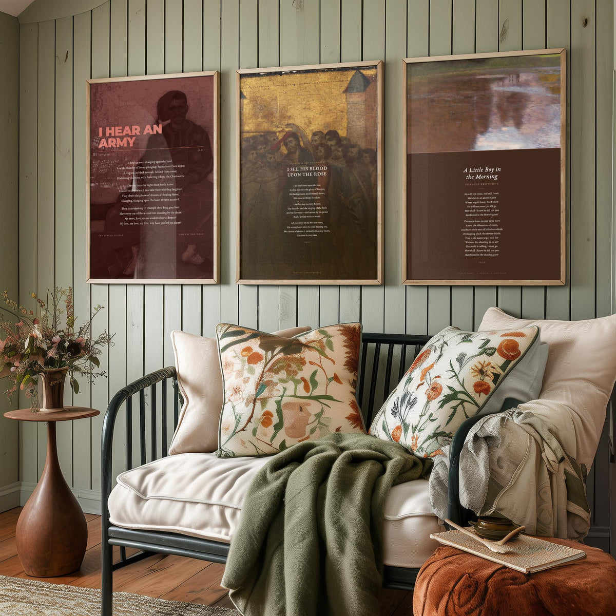 Irish Poems Set of Three Art Prints - I Hear an Army, Blood Upon the Rose, A Little Boy in the Morning - Full Poems over Paintings - Poster