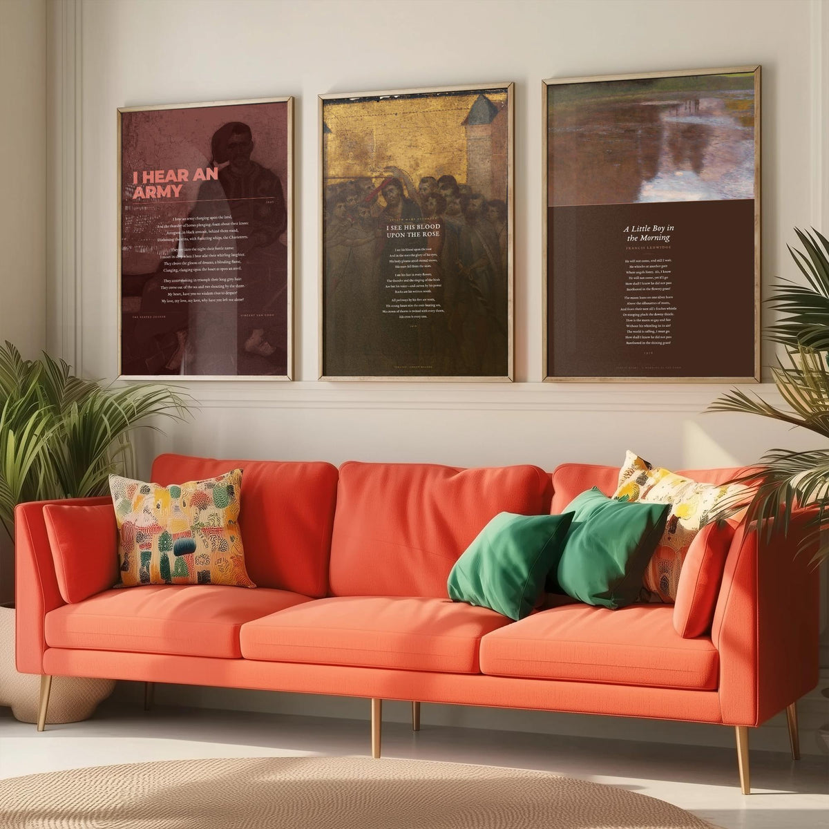 Irish Poems Set of Three Art Prints - I Hear an Army, Blood Upon the Rose, A Little Boy in the Morning - Full Poems over Paintings - Poster