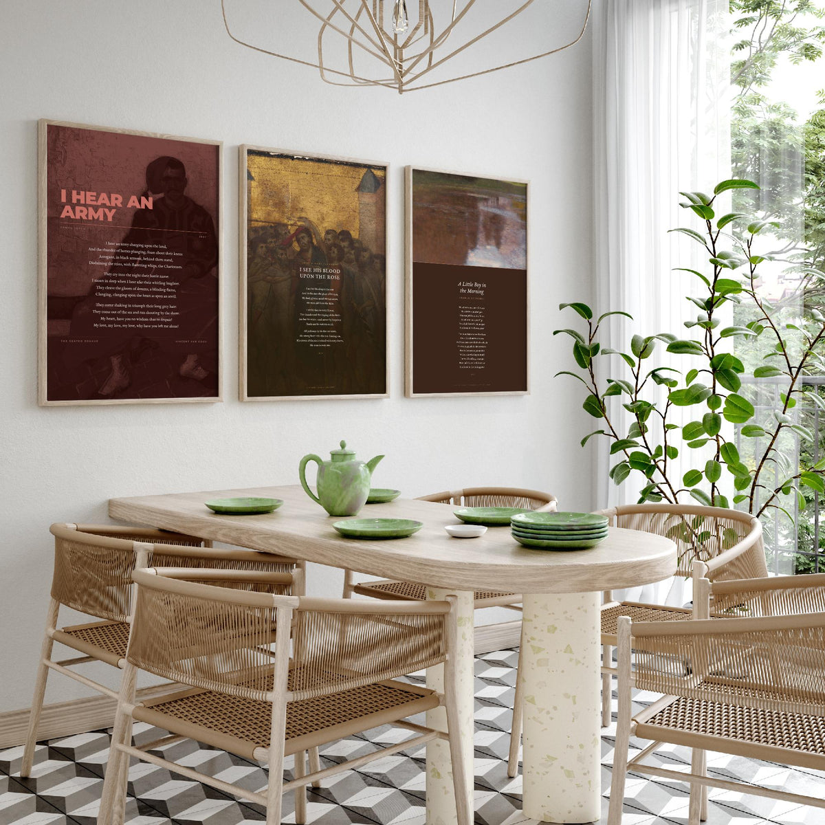 Irish Poems Set of Three Art Prints - I Hear an Army, Blood Upon the Rose, A Little Boy in the Morning - Full Poems over Paintings - Poster