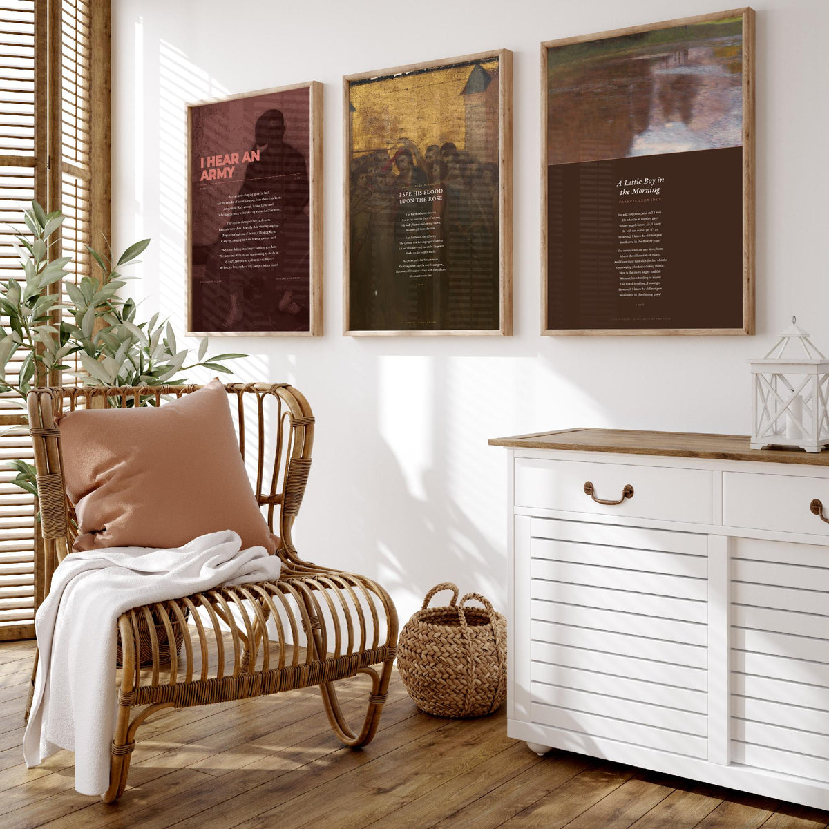 Irish Poems Set of Three Art Prints - I Hear an Army, Blood Upon the Rose, A Little Boy in the Morning - Full Poems over Paintings - Poster