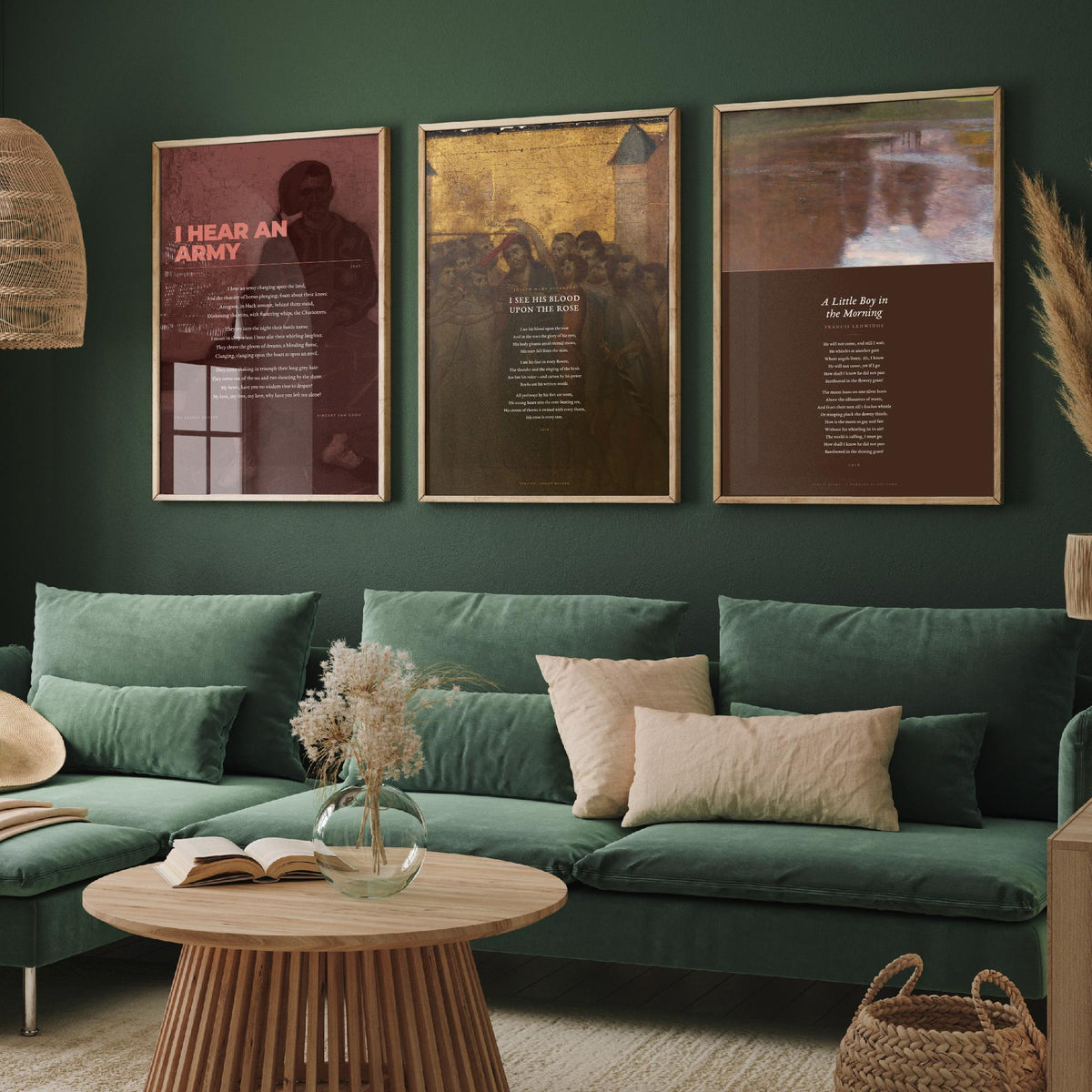 Irish Poems Set of Three Art Prints - I Hear an Army, Blood Upon the Rose, A Little Boy in the Morning - Full Poems over Paintings - Poster