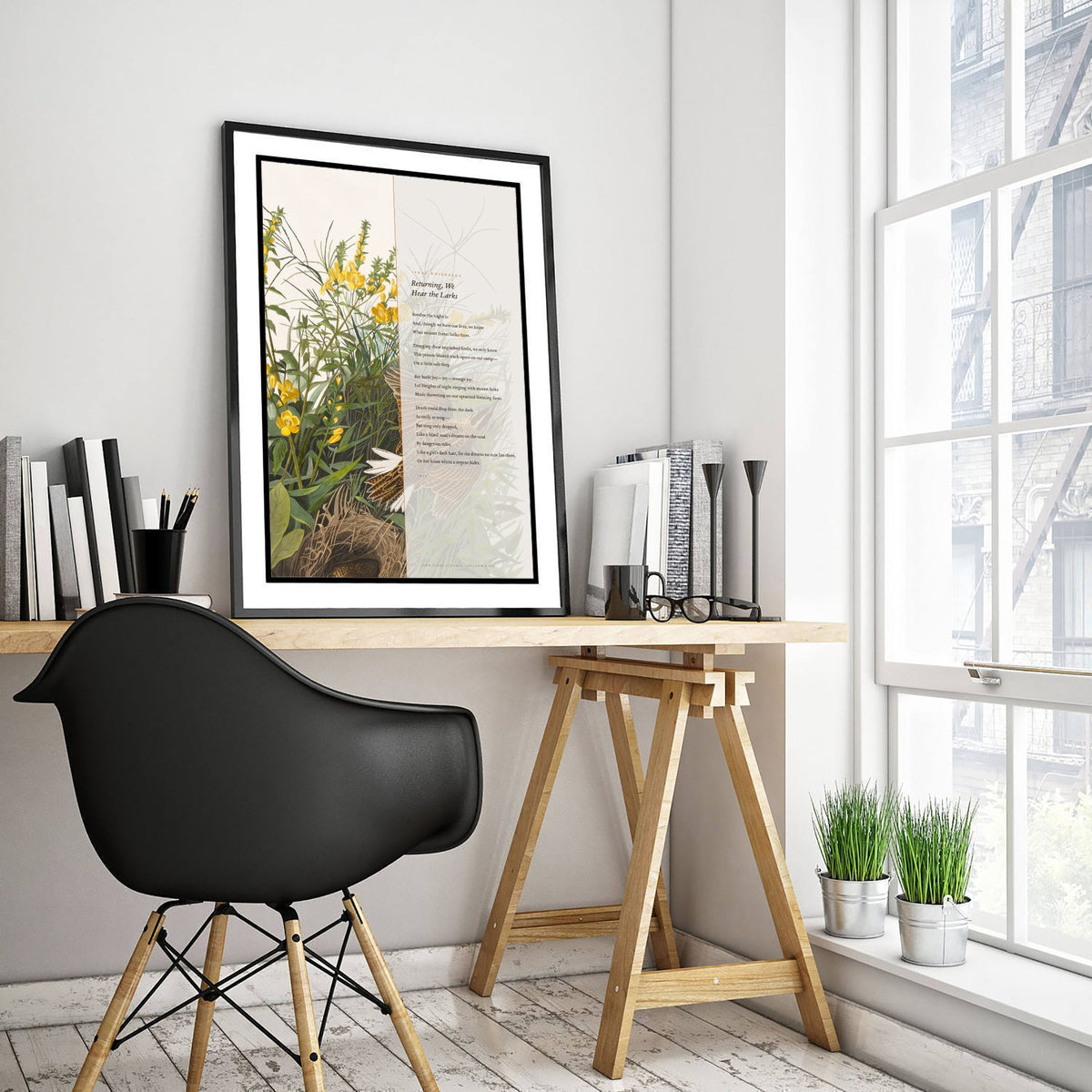 Returning We Hear the Larks by Isaac Rosenberg Art Print - Full Poem beside Audubon Meadow Lark Illustration - War Poetry Poster