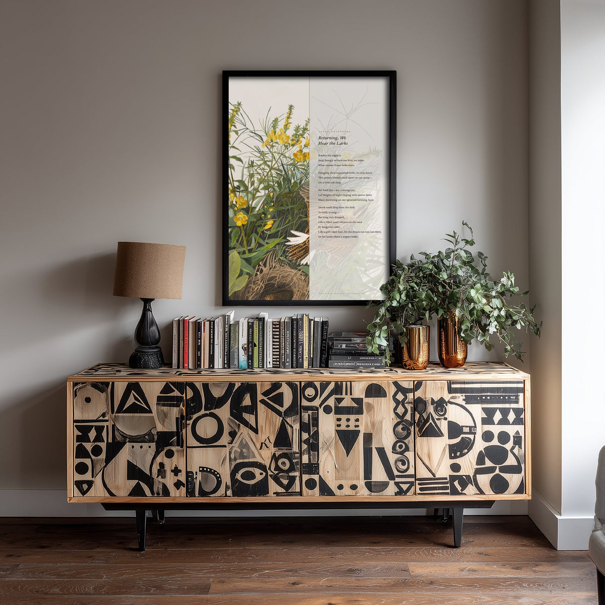 Returning We Hear the Larks by Isaac Rosenberg Art Print - Full Poem beside Audubon Meadow Lark Illustration - War Poetry Poster