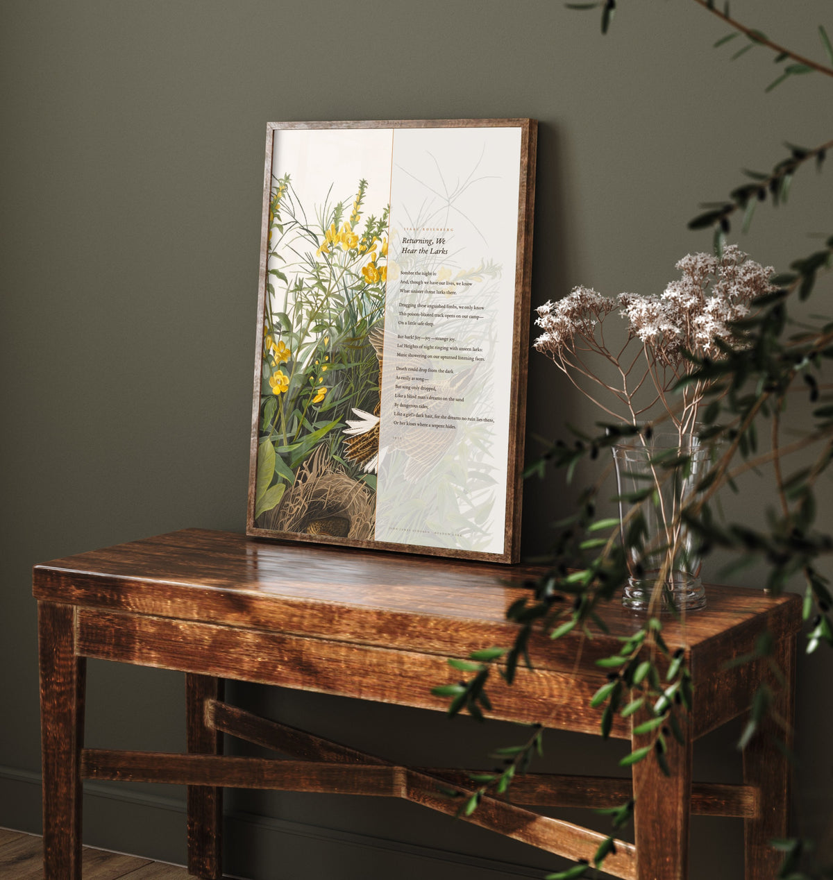 Returning We Hear the Larks by Isaac Rosenberg Art Print - Full Poem beside Audubon Meadow Lark Illustration - War Poetry Poster