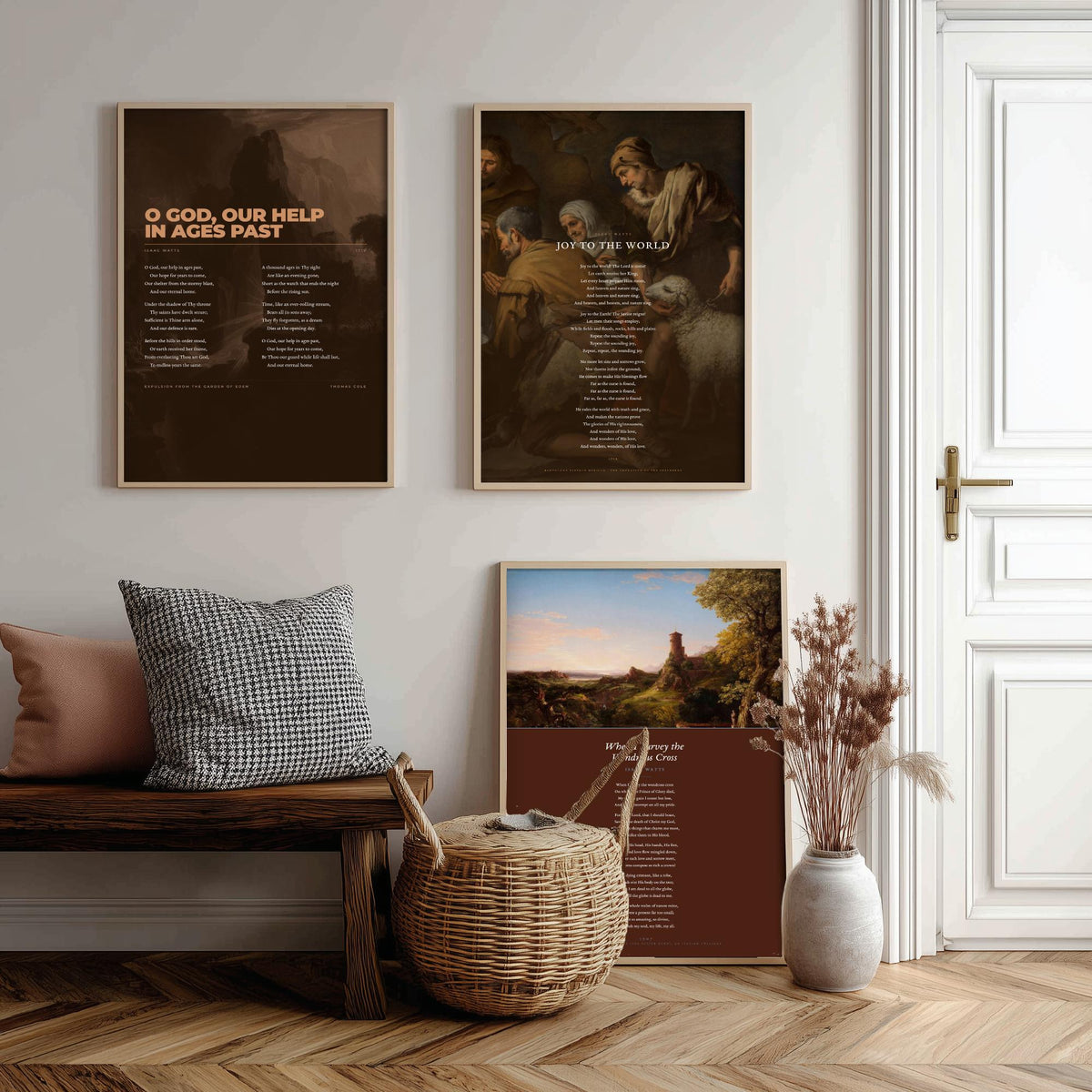 Isaac Watts Hymns Set of Three Art Prints - Joy to the World, When I Survey the Wondrous Cross - Hymn Texts over Classic Paintings - Poster
