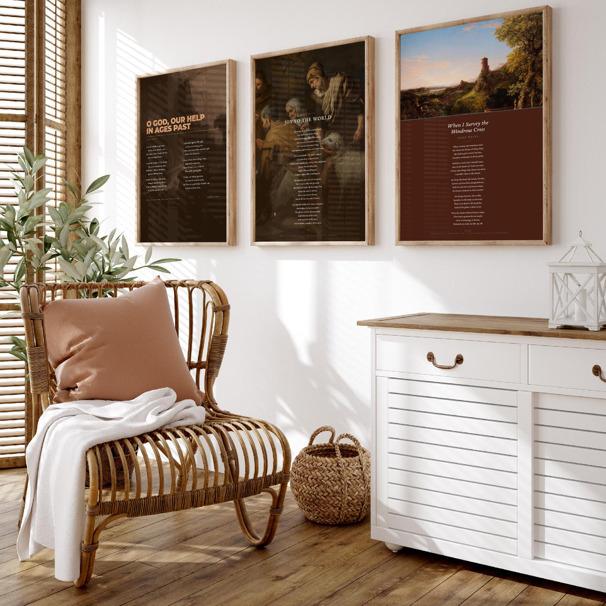 Isaac Watts Hymns Set of Three Art Prints - Joy to the World, When I Survey the Wondrous Cross - Hymn Texts over Classic Paintings - Poster