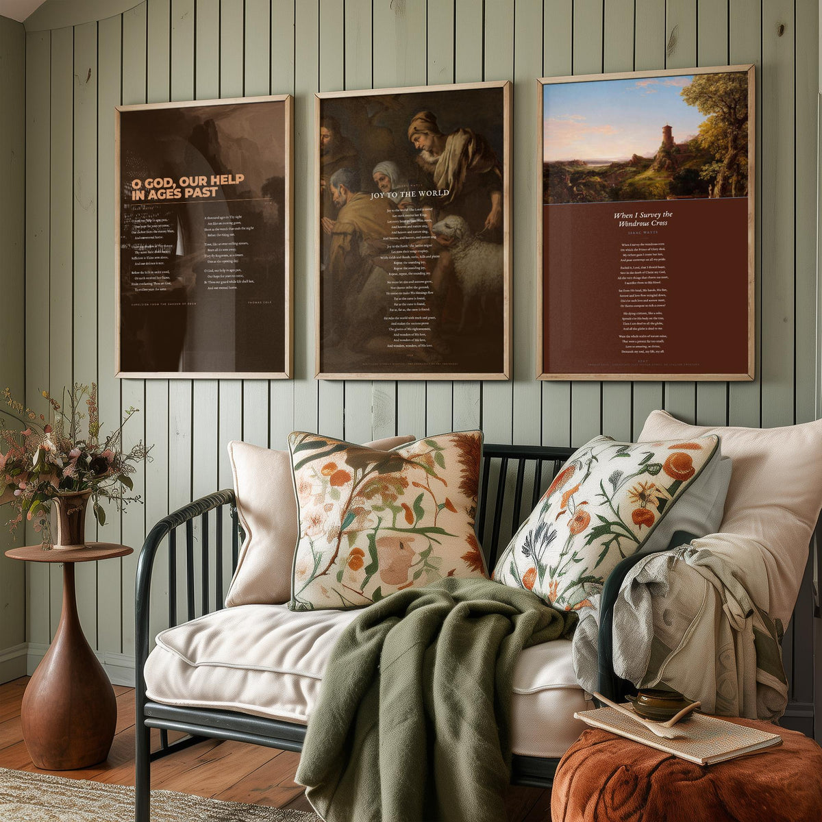 Isaac Watts Hymns Set of Three Art Prints - Joy to the World, When I Survey the Wondrous Cross - Hymn Texts over Classic Paintings - Poster