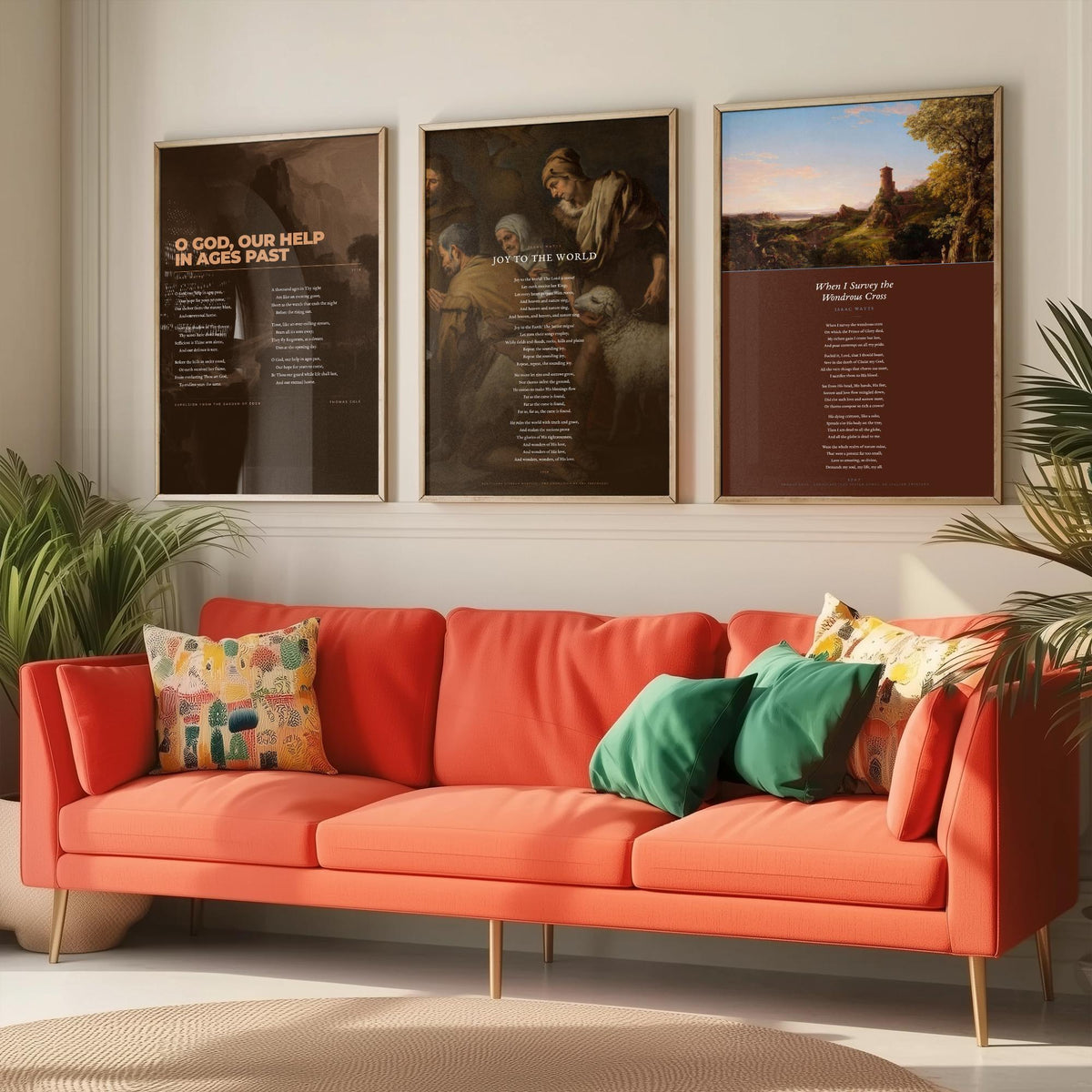 Isaac Watts Hymns Set of Three Art Prints - Joy to the World, When I Survey the Wondrous Cross - Hymn Texts over Classic Paintings - Poster