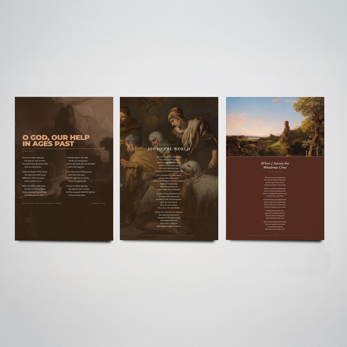 Isaac Watts Hymns Set of Three Art Prints - Joy to the World, When I Survey the Wondrous Cross - Hymn Texts over Classic Paintings - Poster