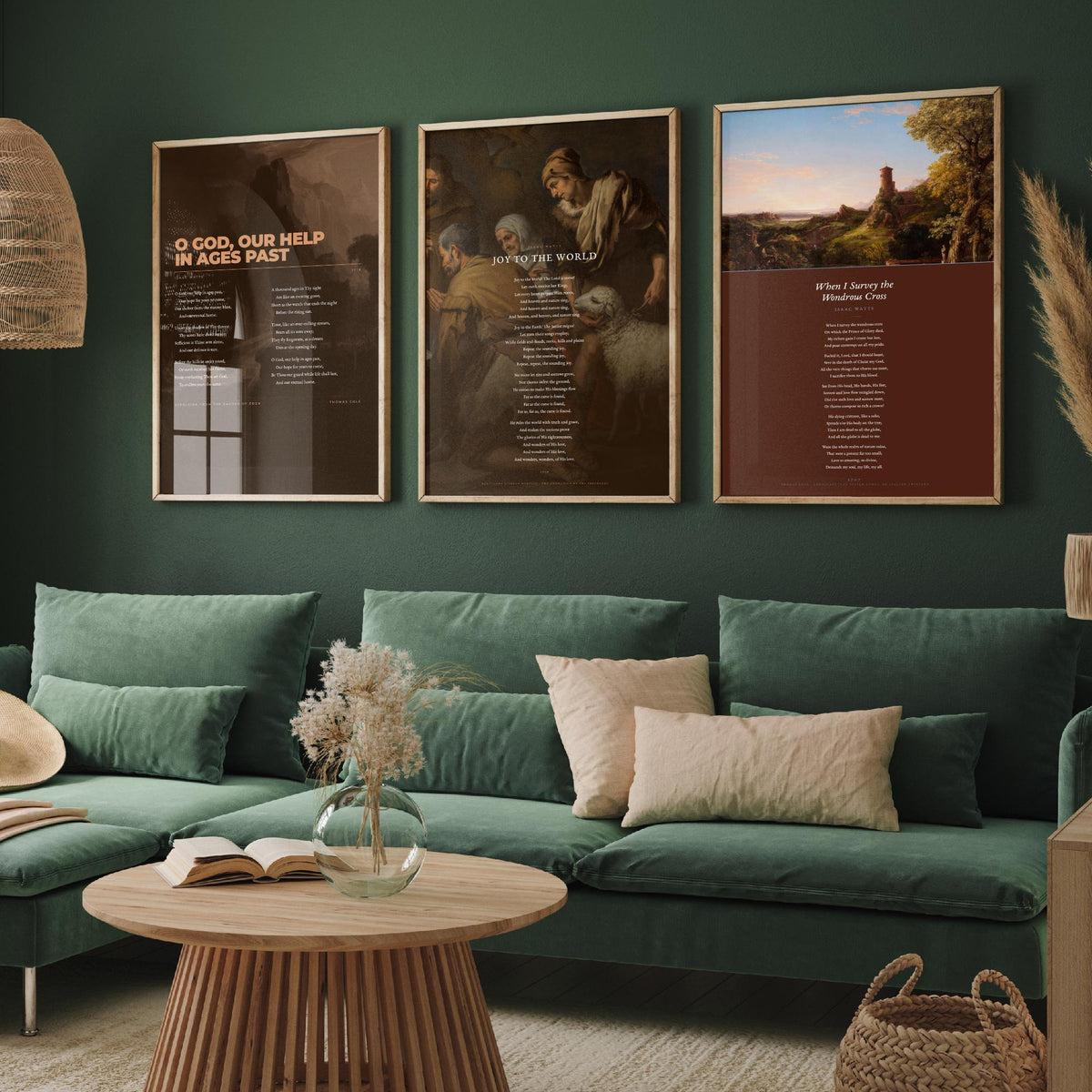 Isaac Watts Hymns Set of Three Art Prints - Joy to the World, When I Survey the Wondrous Cross - Hymn Texts over Classic Paintings - Poster