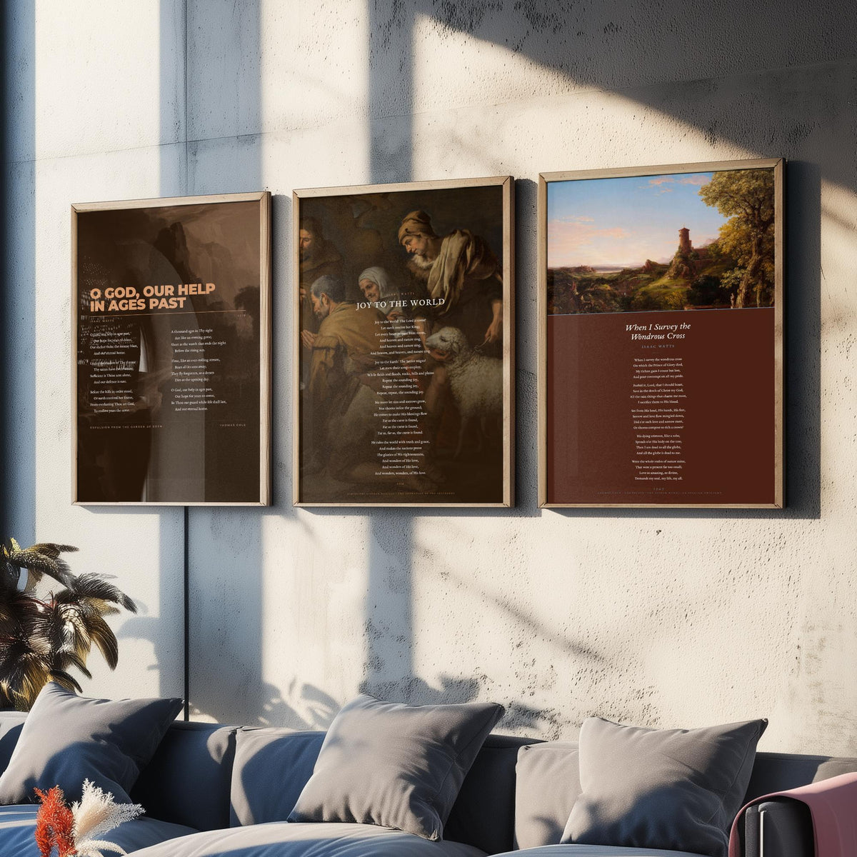 Isaac Watts Hymns Set of Three Art Prints - Joy to the World, When I Survey the Wondrous Cross - Hymn Texts over Classic Paintings - Poster
