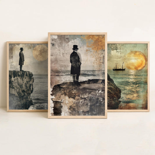 Isambard Kingdom Brunel Set of Three Art Prints - 3 Vintage Engineer Posters - Victorian Sea Wall Art Gift Illustration Steampunk Decor