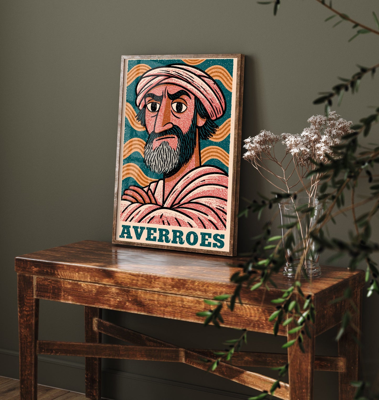 Averroes Art Print - Islamic Golden Age Portrait Poster - Bold Woodcut Illustration - Philosopher History 1/3