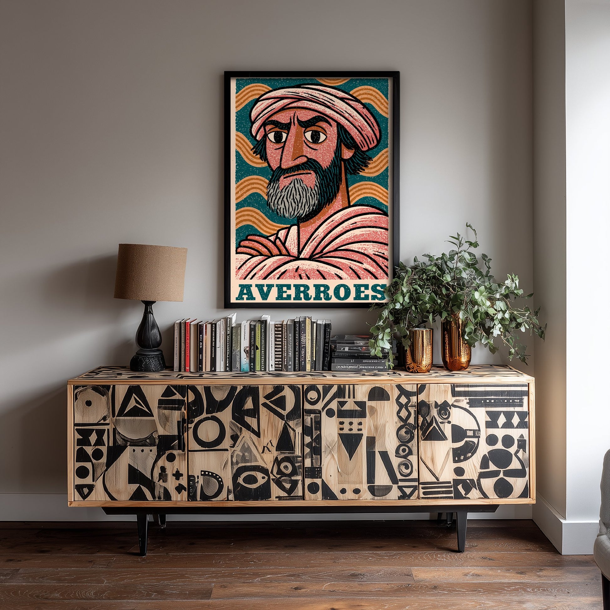 Averroes Art Print - Islamic Golden Age Portrait Poster - Bold Woodcut Illustration - Philosopher History 1/3