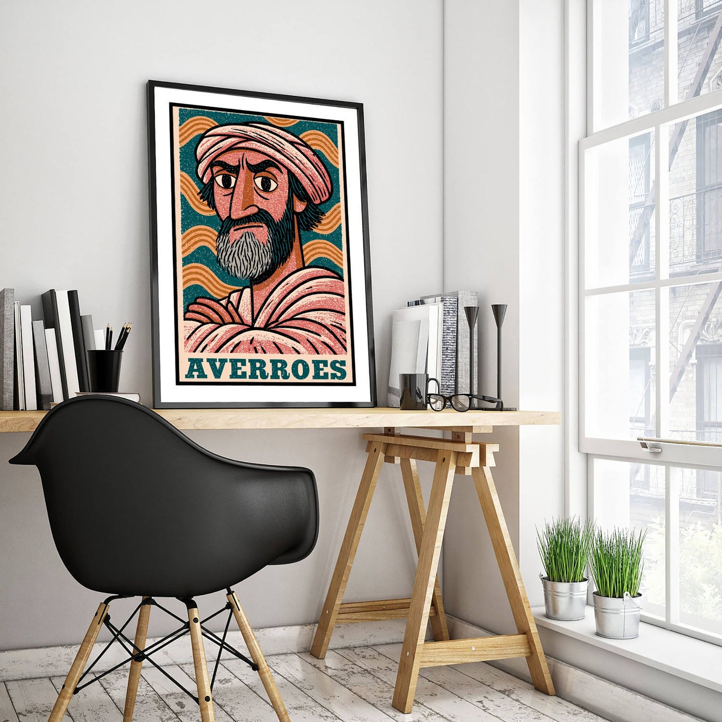 Averroes Art Print - Islamic Golden Age Portrait Poster - Bold Woodcut Illustration - Philosopher History 1/3