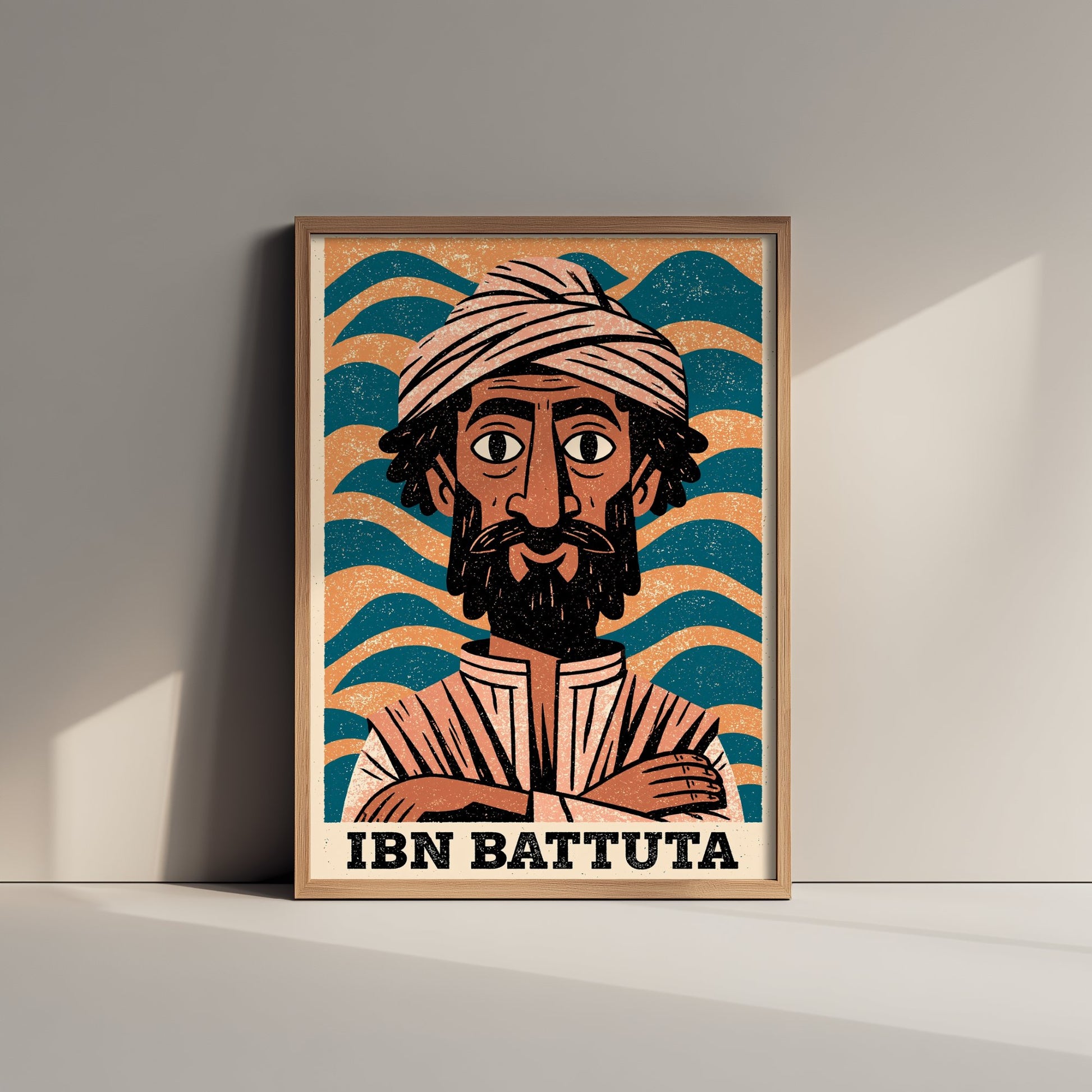 Ibn Battuta Art Print - Islamic Golden Age Portrait Poster - Bold Woodcut Illustration - Explorer History 2/3