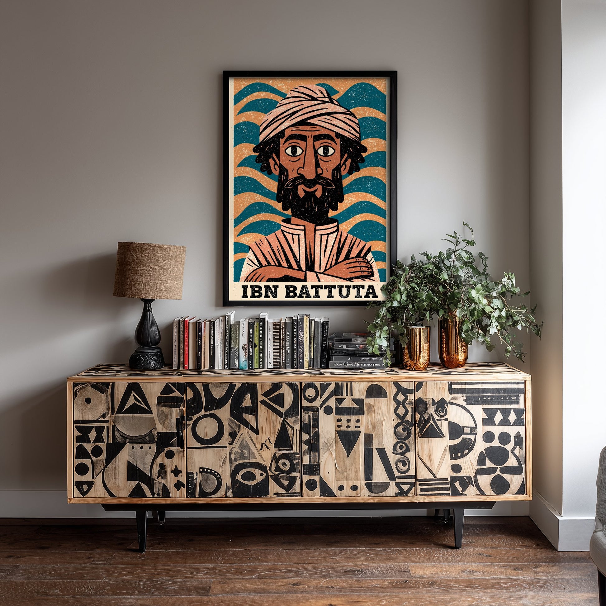 Ibn Battuta Art Print - Islamic Golden Age Portrait Poster - Bold Woodcut Illustration - Explorer History 2/3