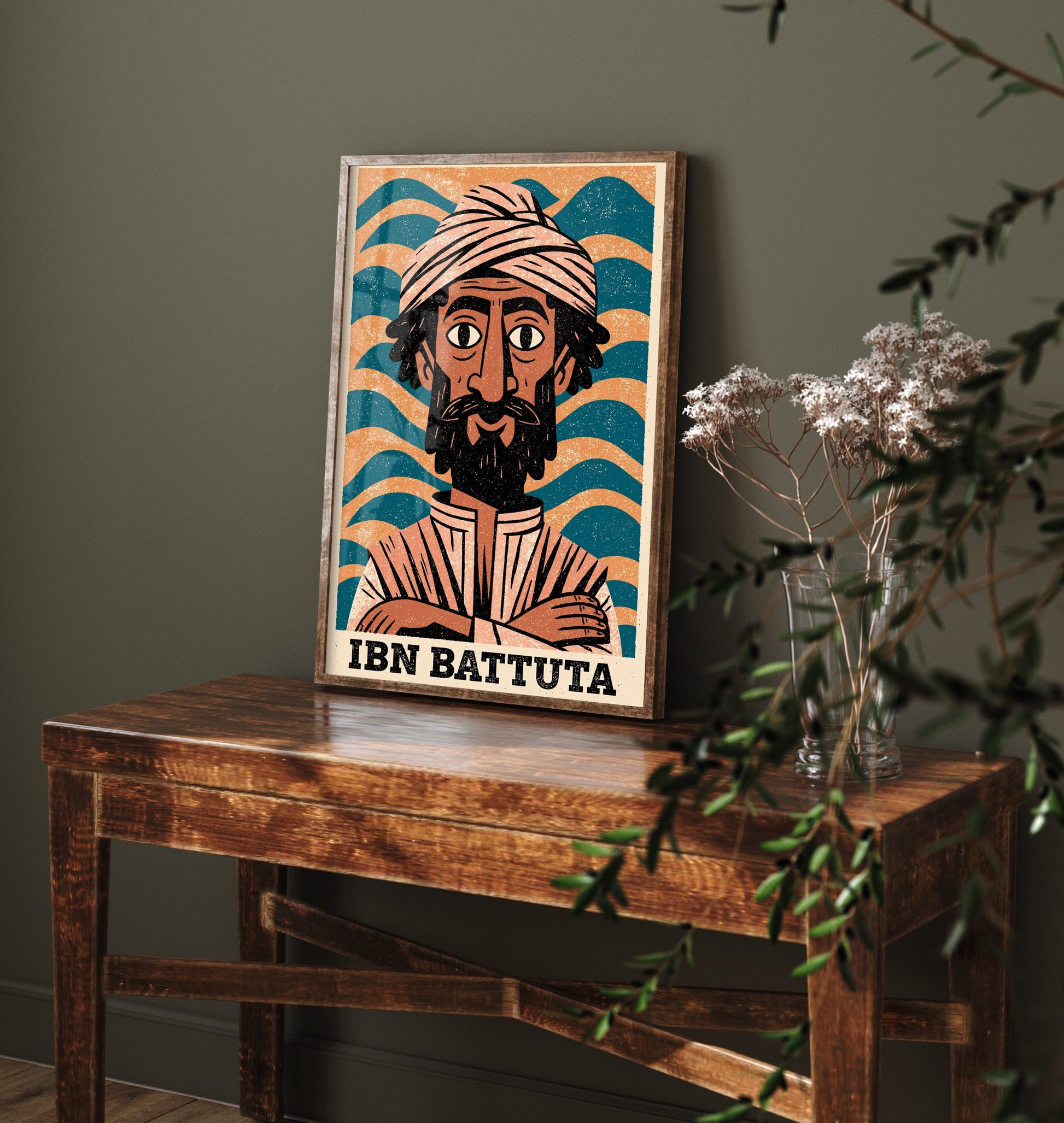 Ibn Battuta Art Print - Islamic Golden Age Portrait Poster - Bold Woodcut Illustration - Explorer History 2/3