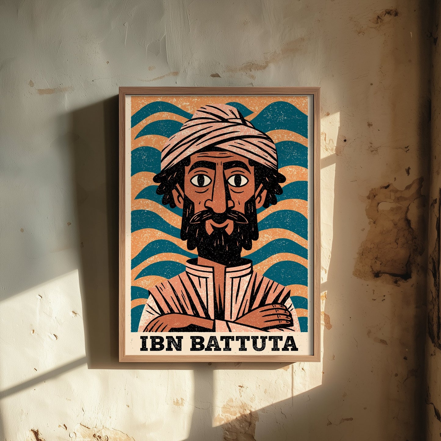 Ibn Battuta Art Print - Islamic Golden Age Portrait Poster - Bold Woodcut Illustration - Explorer History 2/3