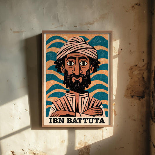 Ibn Battuta Art Print - Islamic Golden Age Portrait Poster - Bold Woodcut Illustration - Explorer History 2/3