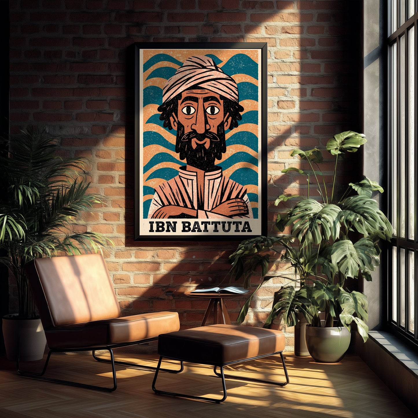 Ibn Battuta Art Print - Islamic Golden Age Portrait Poster - Bold Woodcut Illustration - Explorer History 2/3