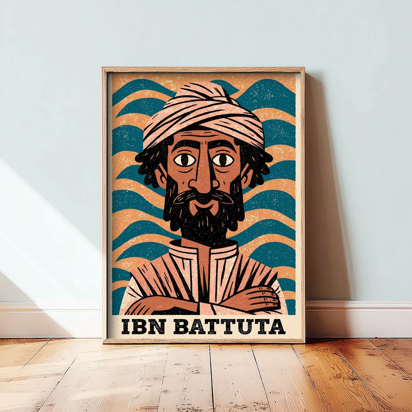 Ibn Battuta Art Print - Islamic Golden Age Portrait Poster - Bold Woodcut Illustration - Explorer History 2/3