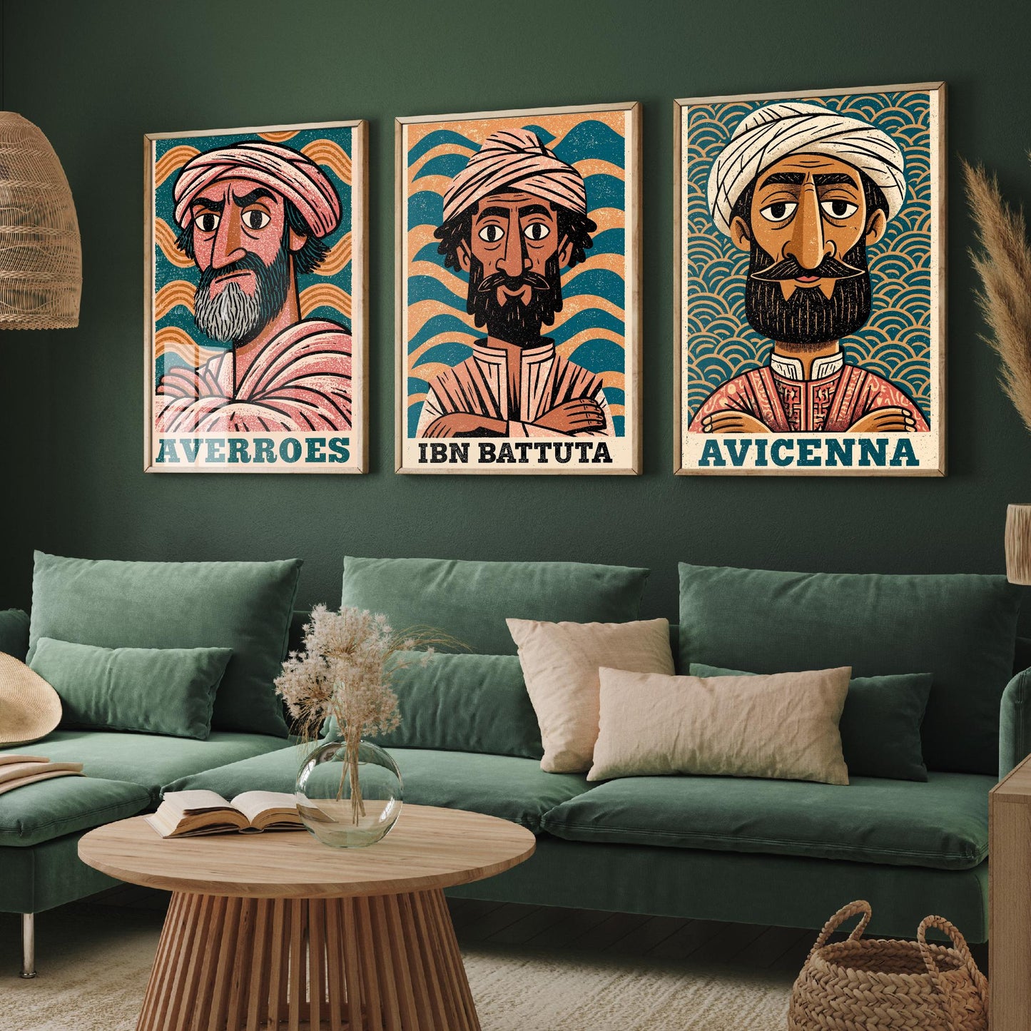 Islamic Golden Age Set of Three Art Prints - Averroes, Ibn Battuta, Avicenna - History Poster Wall Art Gift Illustration
