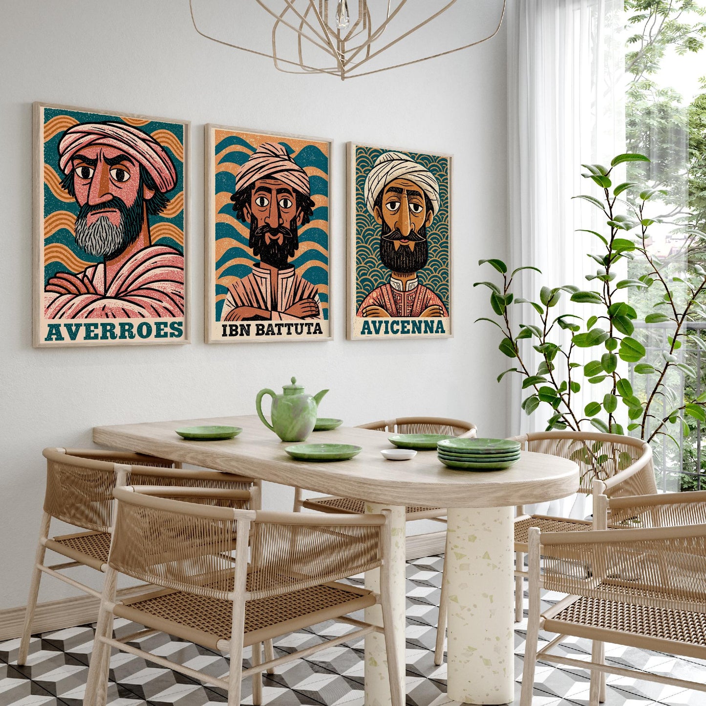 Islamic Golden Age Set of Three Art Prints - Averroes, Ibn Battuta, Avicenna - History Poster Wall Art Gift Illustration