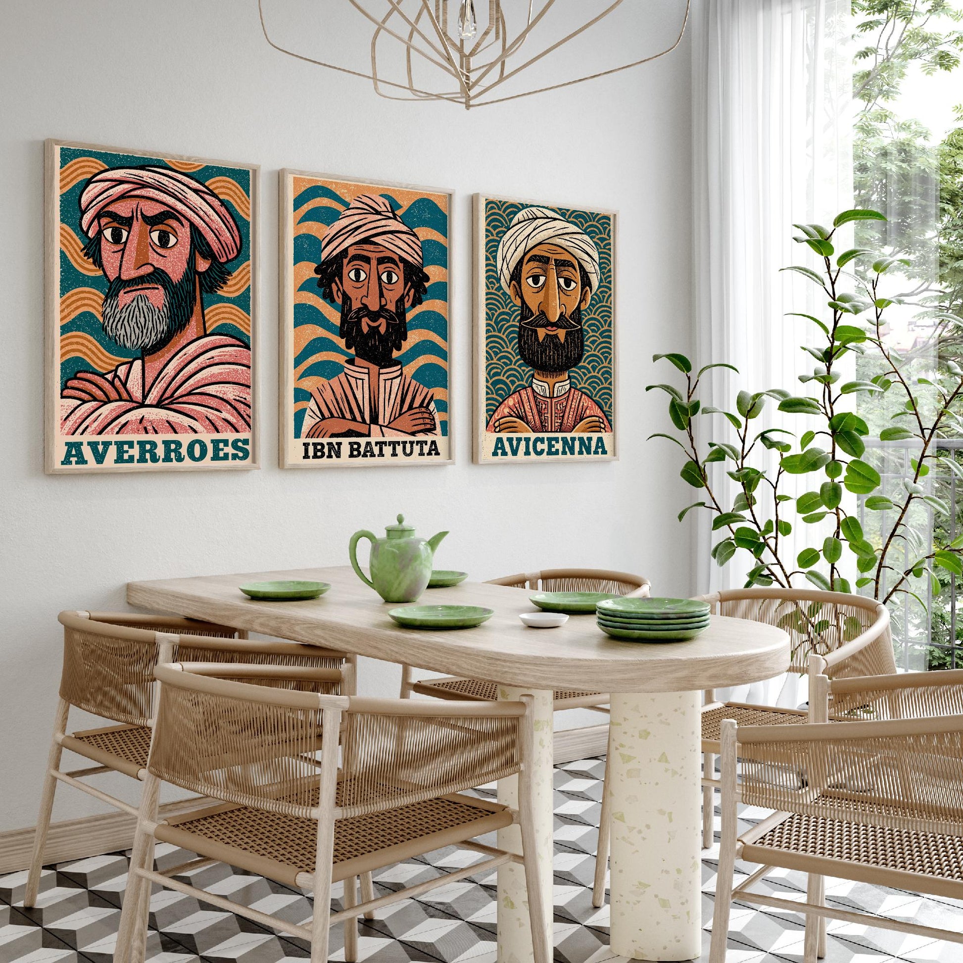 Islamic Golden Age Set of Three Art Prints - Averroes, Ibn Battuta, Avicenna - History Poster Wall Art Gift Illustration